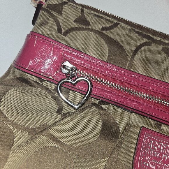 Coach Poppy Daisy Signature C Swingpack Crossbody Bag Khaki Raspberry Y2K Worn - Picture 3 of 14